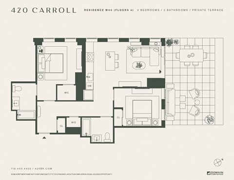 Floor plan for 2 beds, 2 baths, 967 sqft
